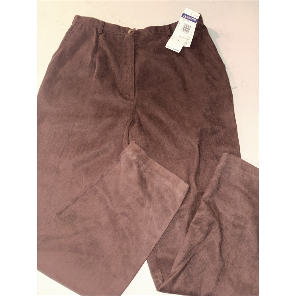 Pendleton Pants Womens 14 Brown Polyester Faux Suede Dress Trousers Slacks‎